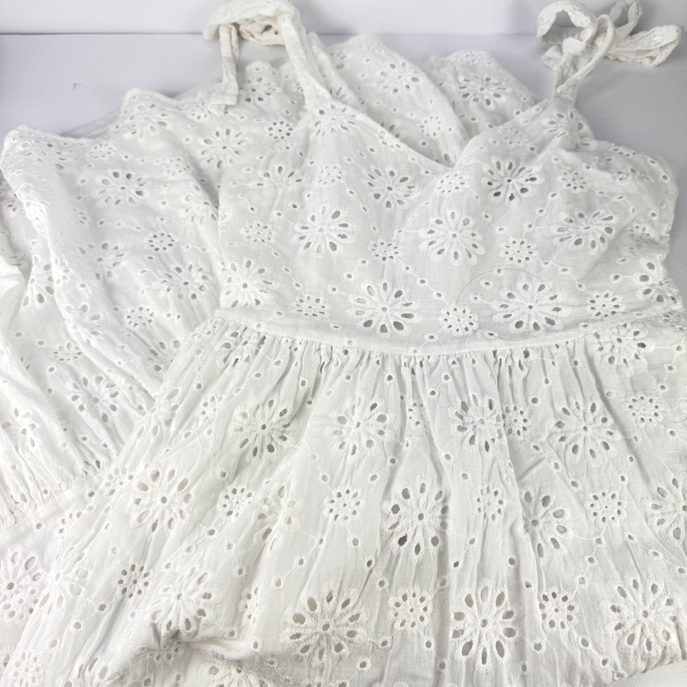 Lulus M White Eyelet Cotton Tie Strap Tiered Midi Dress Womens Graduation Easter - Picture 11 of 15